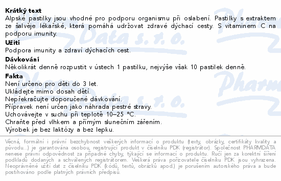 Informace o produktu:<br> Cemio Alpské pastilky Šalvěj a vitamin C past.40