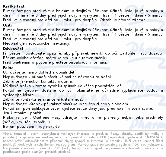 Informace o produktu:<br> Elimax Šampon proti vším a hnidám 100ml+hřeben