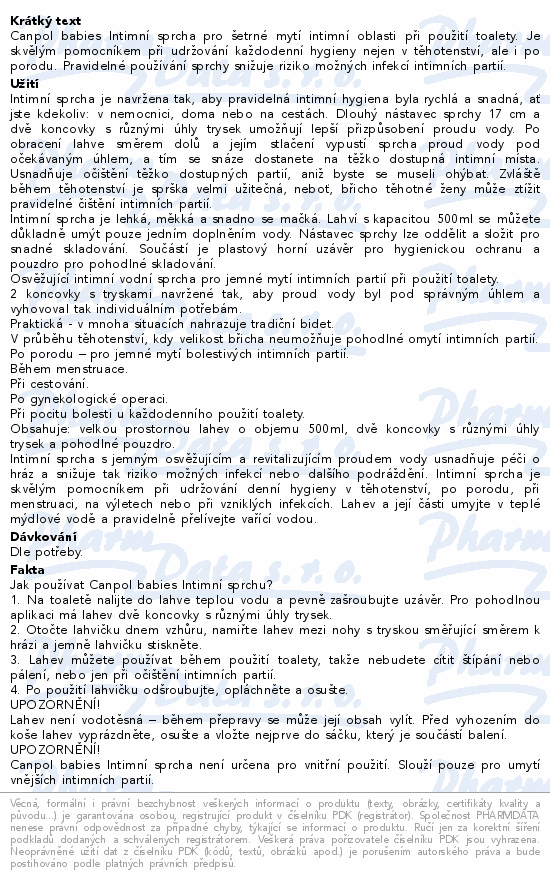 Informace o produktu:<br> Canpol babies Intimní sprcha 500ml