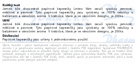 Informace o produktu:<br> Linteo Kapesníky papírové 2vrstvé Vánoční 200ks