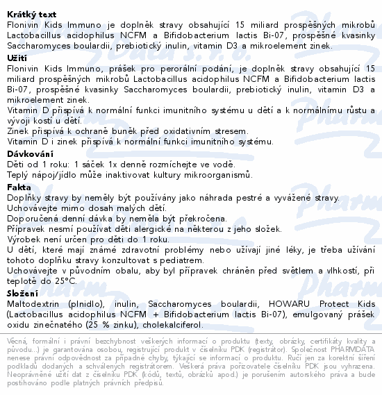 Informace o produktu:<br> Flonivin Kids Immuno 20x2.25g Galenika