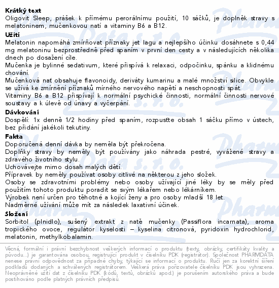 Informace o produktu:<br> Oligovit Sleep 10x2g Galenika