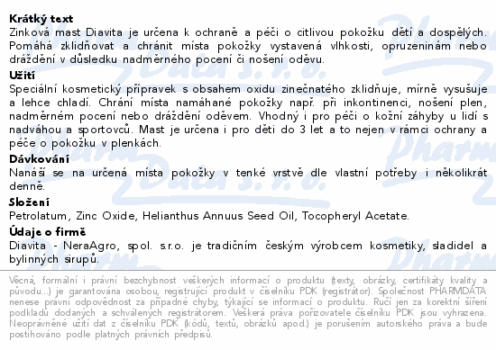 Informace o produktu:<br> Zinková mast DIAVITA 75ml
