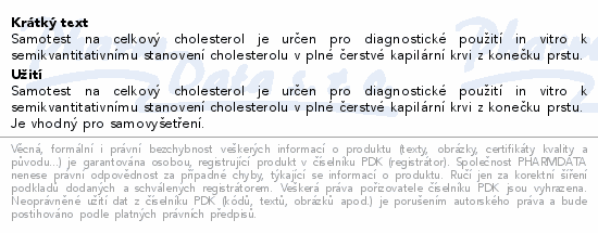 Informace o produktu:<br> Biozek Total Cholesterol Selftest