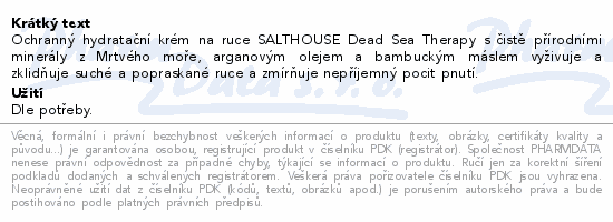 Informace o produktu:<br> SALT HOUSE Hydratační krém na ruce 75ml