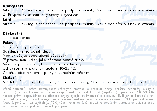 Informace o produktu:<br> GS Vitamin C 500mg s echinaceou tbl.70+30
