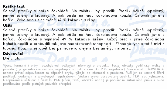 Informace o produktu:<br> Mixit Preclíky Hořká čokoláda 250g
