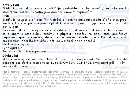 Informace o produktu:<br> A-DERMA Exomega CONTROL Zklidňující koupel 200ml