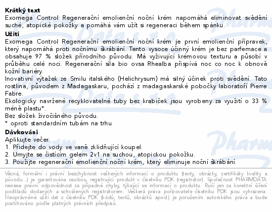 Informace o produktu:<br> A-DERMA Exomega CONTROL Emolien.noční krém 400ml