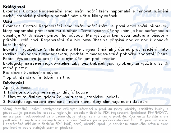 Informace o produktu:<br> A-DERMA Exomega CONTROL Emolien.noční krém 200ml