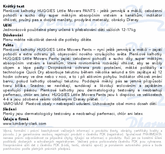 Informace o produktu:<br> HUGGIES Little Movers Pants 5 12-17kg 34ks