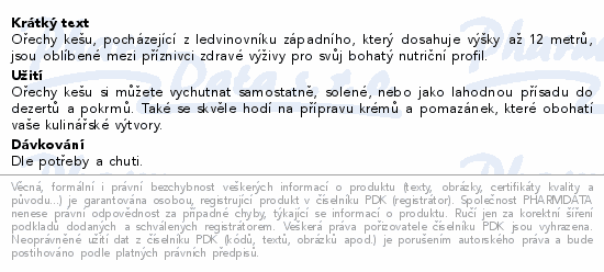 Informace o produktu:<br> Organis Kešu natural 500g