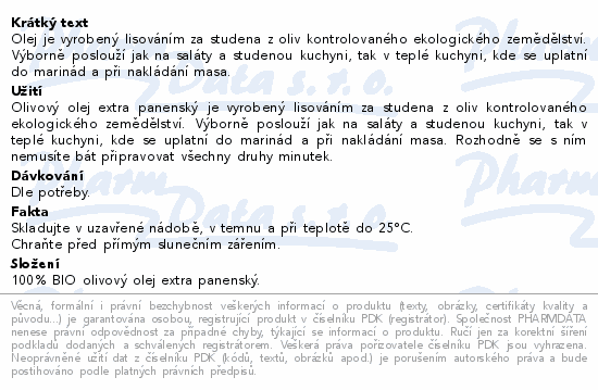 Informace o produktu:<br> Organis Olivový olej extra panenský BIO 500ml