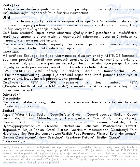 Informace o produktu:<br> ATTITUDE Šampón na lesk a objem 473ml