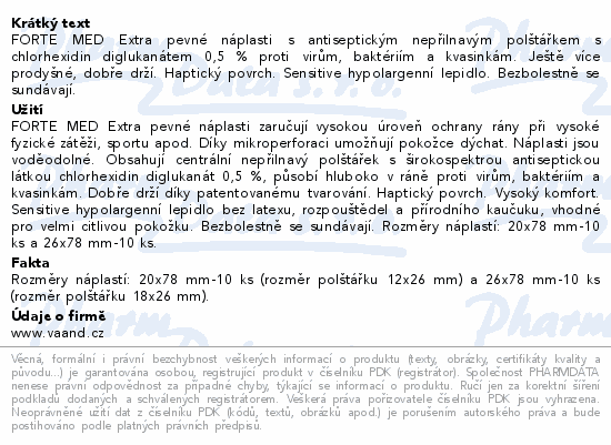 Informace o produktu:<br> FORTE MED Náplasti pevné voděodolné 20ks 2vel.