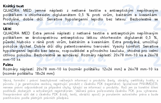 Informace o produktu:<br> QUADRA MED Náplasti jemné 20ks 2velikosti