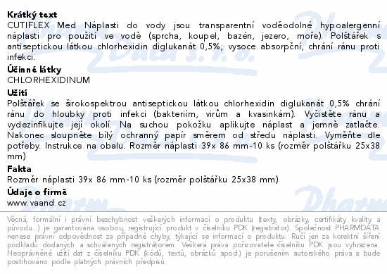Informace o produktu:<br> CUTIFLEX MED Super Náplasti do vody 10ks