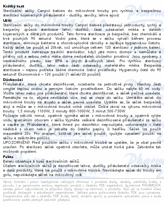 Informace o produktu:<br> Canpol babies Sterilizační sáčky do mikrovlnky 6ks