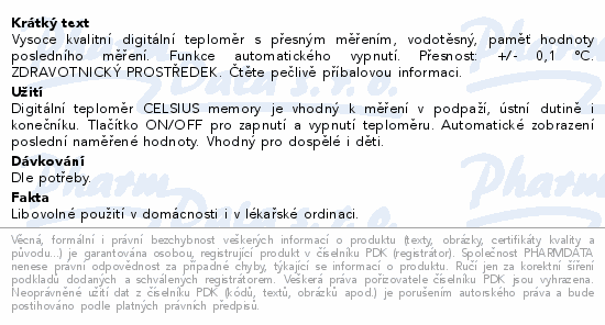 Informace o produktu:<br> CELSIUS memory teploměr digitální NEW