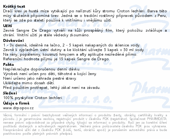 Informace o produktu:<br> Dr.Popov Kapky Dračí krev-Sangre de Drago 30ml