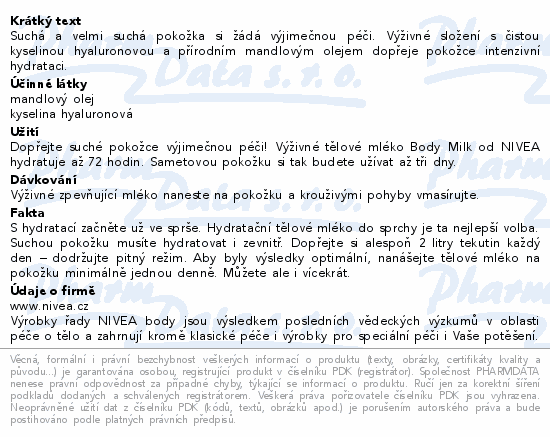 Informace o produktu:<br> NIVEA Rich Nourishing tělové mléko 250ml 80201