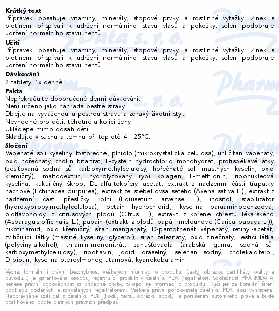 Informace o produktu:<br> MedPharma Vlasy nehty pokožka tbl.67