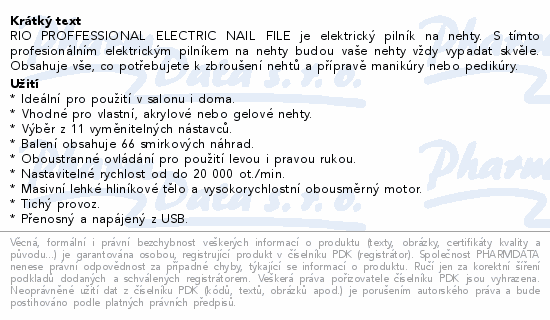 Informace o produktu:<br> Elektrický pilník na nehty Rio-NAEF