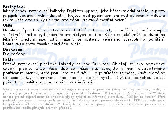 Informace o produktu:<br> DryNites natah.kalh.chlapci 3-4roky/12-21kg/4x16ks