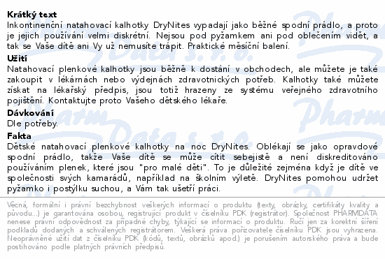 Informace o produktu:<br> DryNites natah.kalhot.dívky 13+let/48-60kg/3x11ks