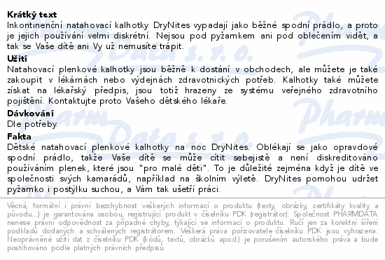 Informace o produktu:<br> DryNites natah.kalhot.dívky 13+let/48-60kg/20ks