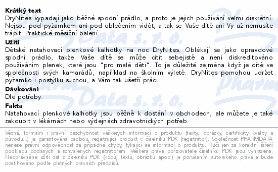 Informace o produktu:<br> DryNites natah.kalhot.dívky 4-7let/17-30kg/4x16ks