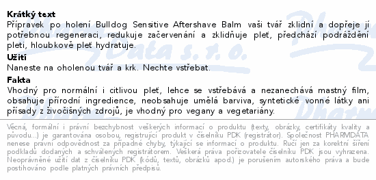 Informace o produktu:<br> BULLDOG Sensitive Aftershave balm+will.herb 100ml
