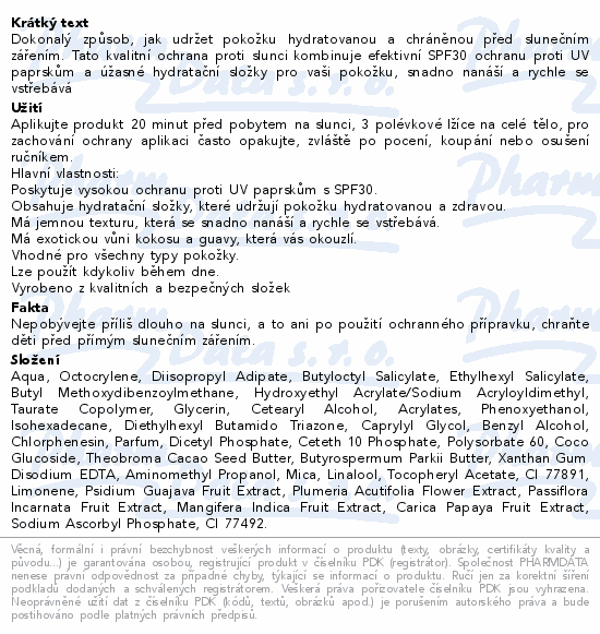 Informace o produktu:<br> Hawaiian Tropic Hydration protect. SPF30 180ml