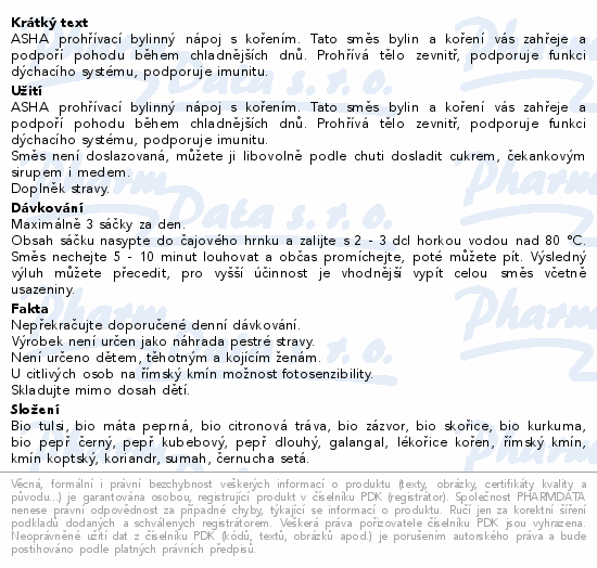 Informace o produktu:<br> ASHA Pure Natural drink bez cukru 10x2g