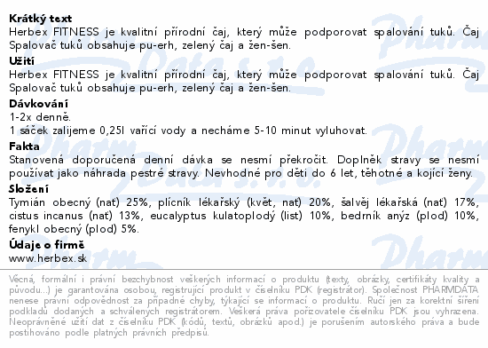 Informace o produktu:<br> HERBEX Spalovač tuků čaj 20x1.5g