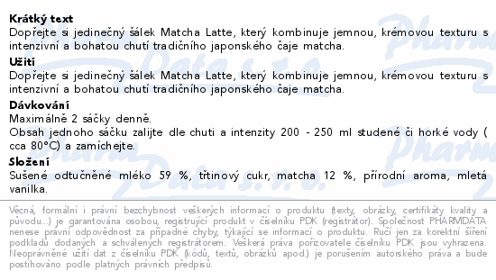 Informace o produktu:<br> Organis Matcha Latte 17g