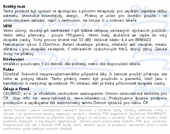 Informace o produktu:<br> Inhalátor kompresorový OMRON NE-C810