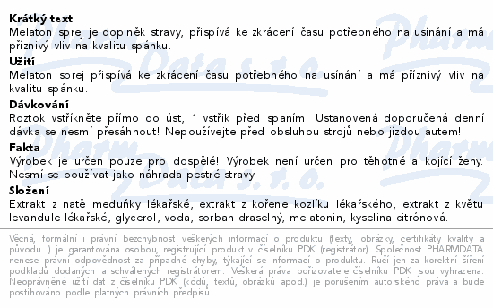 Informace o produktu:<br> Melaton spray pro lepší spánek 30ml Fytopharma