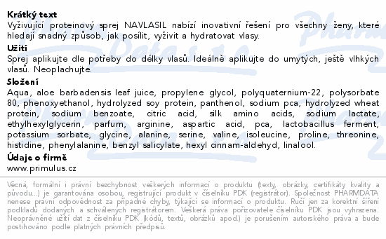 Informace o produktu:<br> NAVLASIL vyživující proteinový sprej na vl.200ml