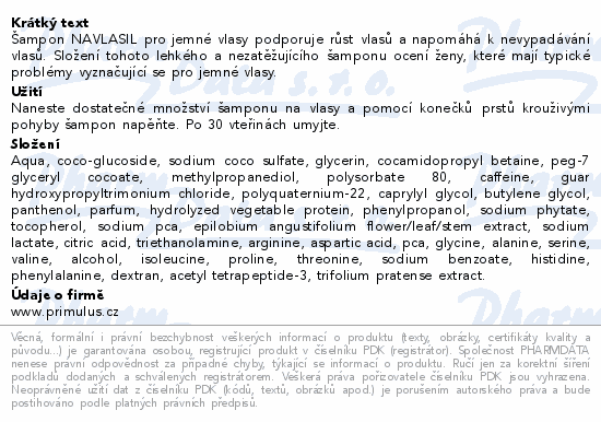 Informace o produktu:<br> NAVLASIL šampon pro jemné vlasy 250ml