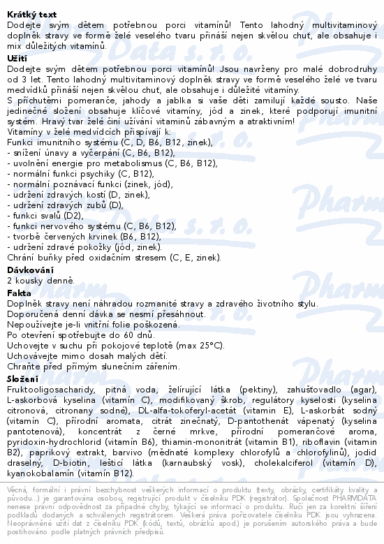 Informace o produktu:<br> BEBACARE Kids MULTIVITAMIN gummies 60ks