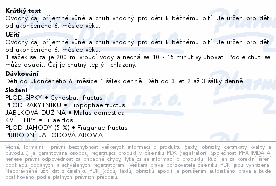 Informace o produktu:<br> Dětský ovocný čaj jahoda ukon.6m 20x1.5gFytopharma