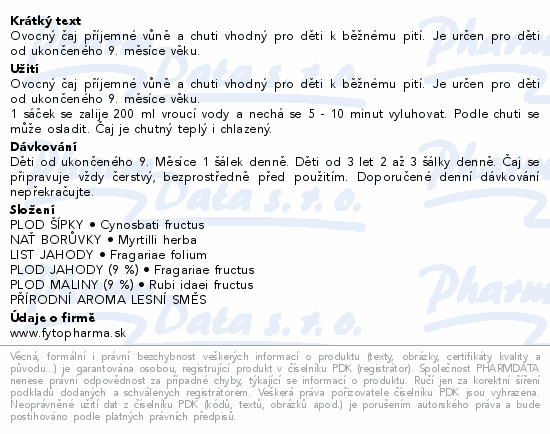 Informace o produktu:<br> Dětský ovocn.čaj lesní směs 9m+ 20x1.5g Fytopharma