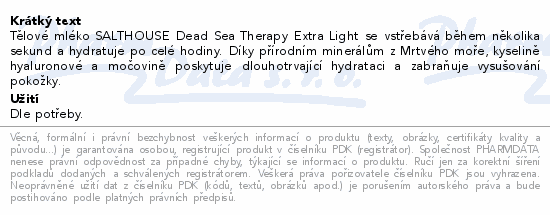 Informace o produktu:<br> SALT HOUSE Lehké tělové mléko 250ml