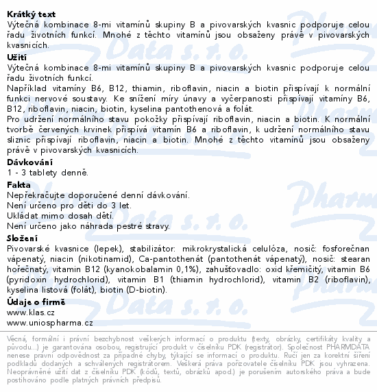 Informace o produktu:<br> Klas B-komplex+pivovarské kvasnice tbl.90