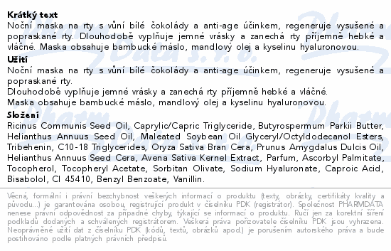 Informace o produktu:<br> Dermacol Noční maska na rty 12g