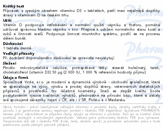 Informace o produktu:<br> Vitamín D3 Forte 2000 I.U. tbl.30
