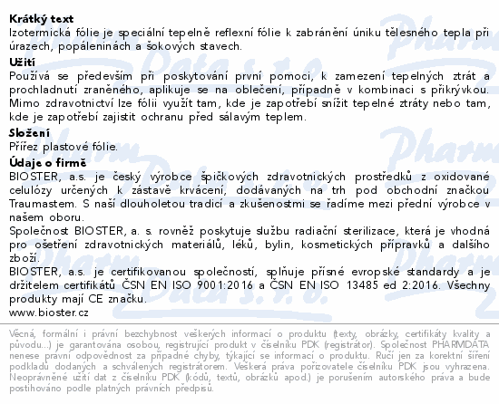 Informace o produktu:<br> Izotermická fólie 1600x2100mm zlato/stříbro