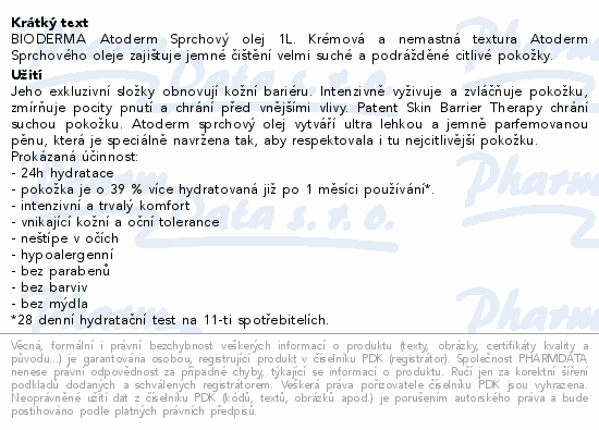 Informace o produktu:<br> BIODERMA Atoderm Sprchový olej 1L