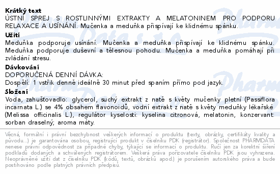 Informace o produktu:<br> Pamex Melatonin spray 25ml